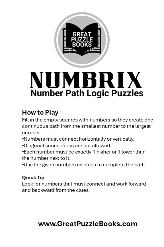 Numbrix Number Path Logic Puzzles Volume Two: Medium - 7x7 Grids