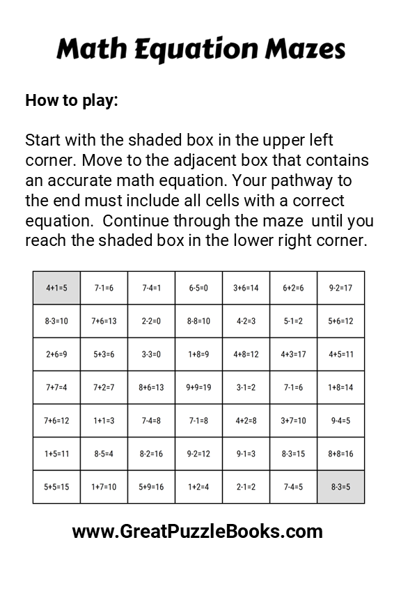 Math Equation Mazes: Volume One